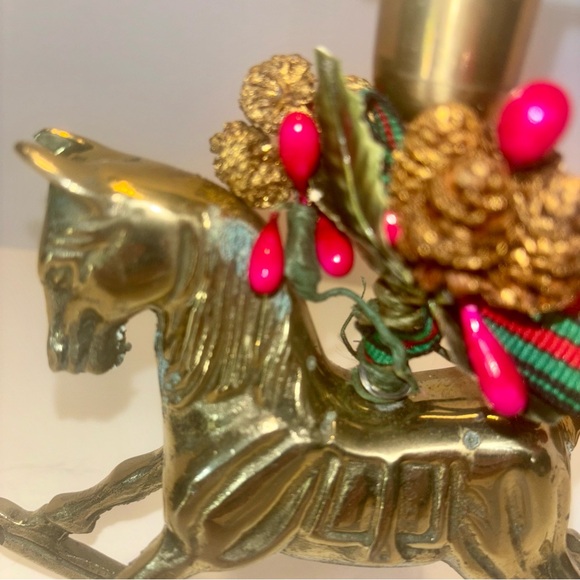 VTG Solid Brass Rocking Horse Candle Holder Holiday Christmas Sculpture 6.75" - Picture 2 of 9